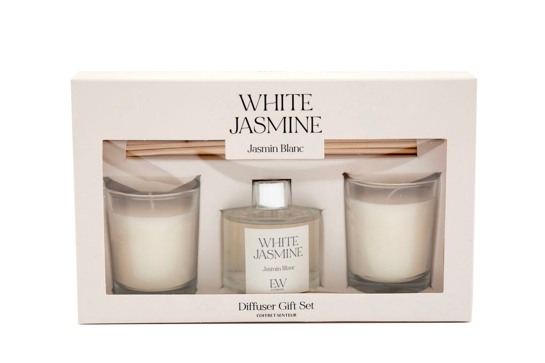 White Jasmine Scented 50ml Diffuser and Candle Giftset - Geko Products