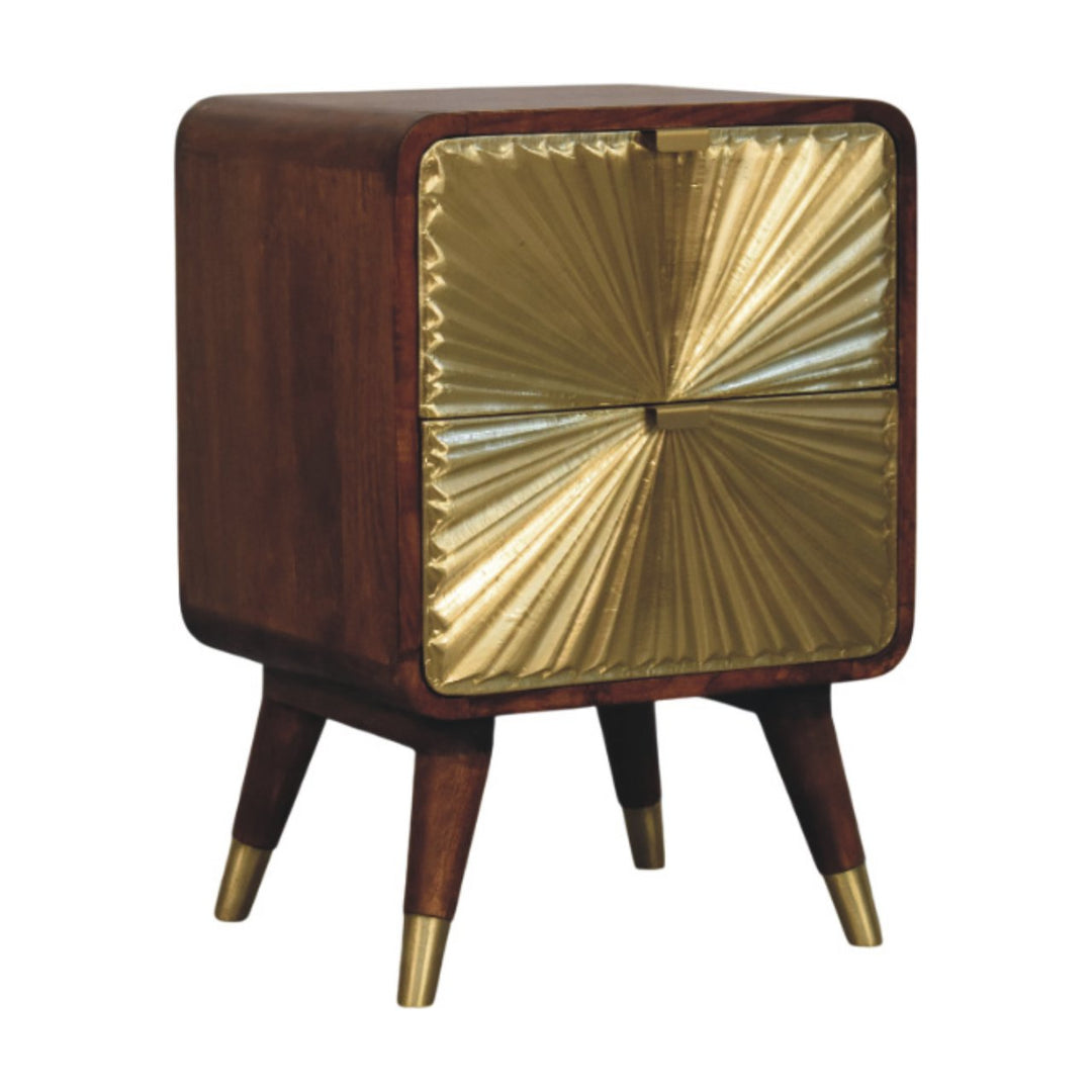 Avora Brass Embossed 2 Drawer Chestnut Nightstand