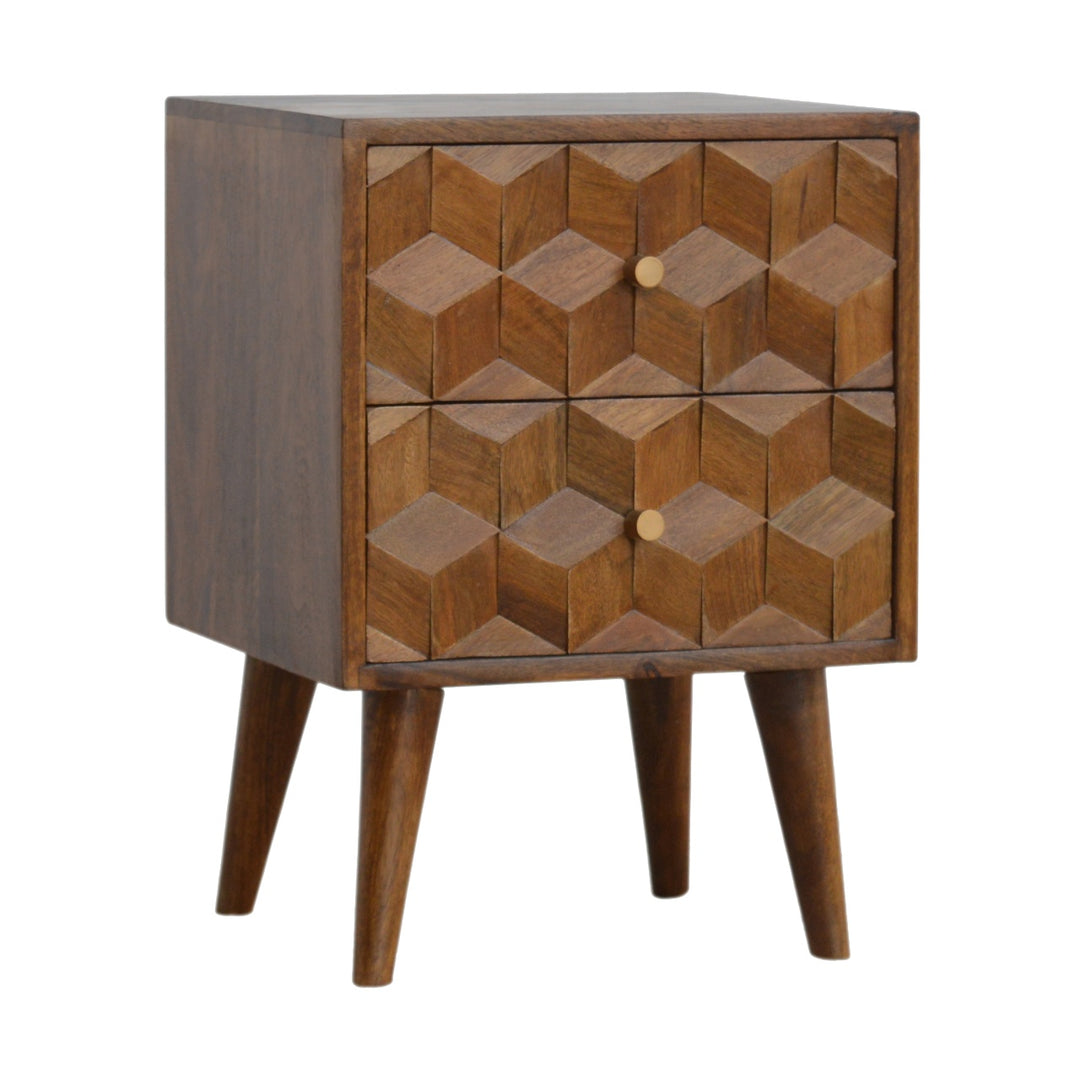 Chestnut Cube Carved Bedside-Smiddy Furniture