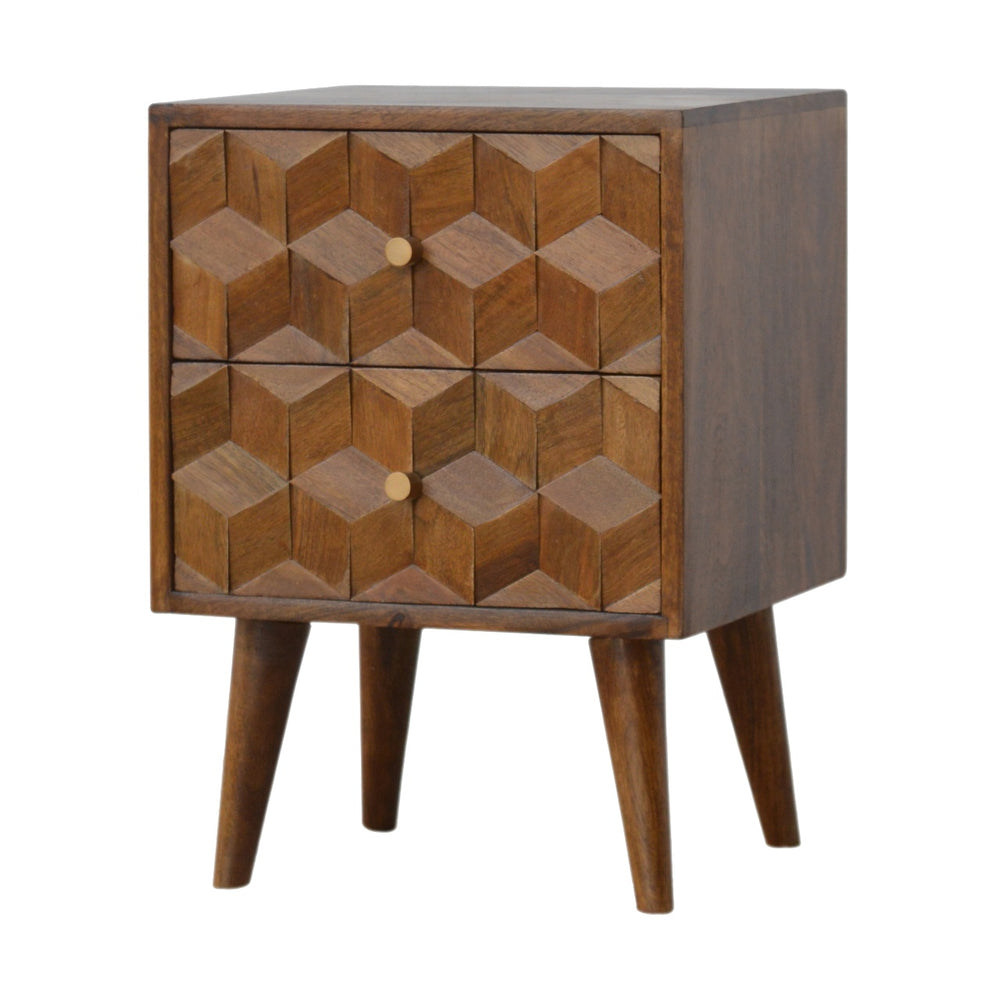 Chestnut Cube Carved Bedside-Smiddy Furniture