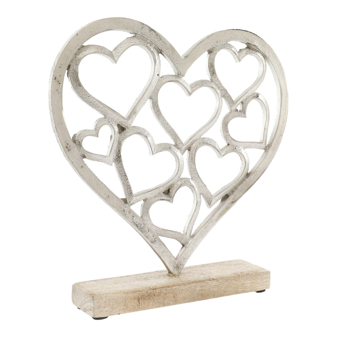Metal Silver Hearts On A Wooden Base Large - Smiddy Furniture-1