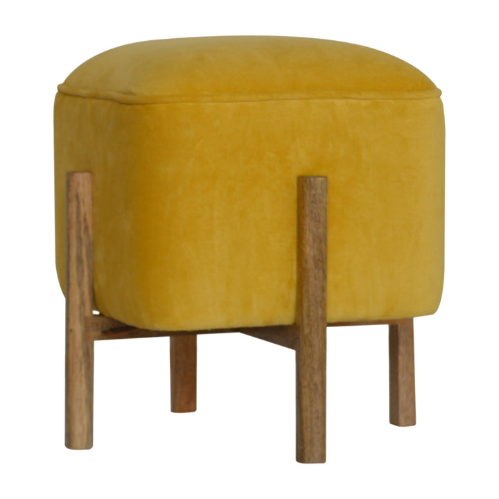 Mustard Velvet Solid Footstool - Smiddy Furniture