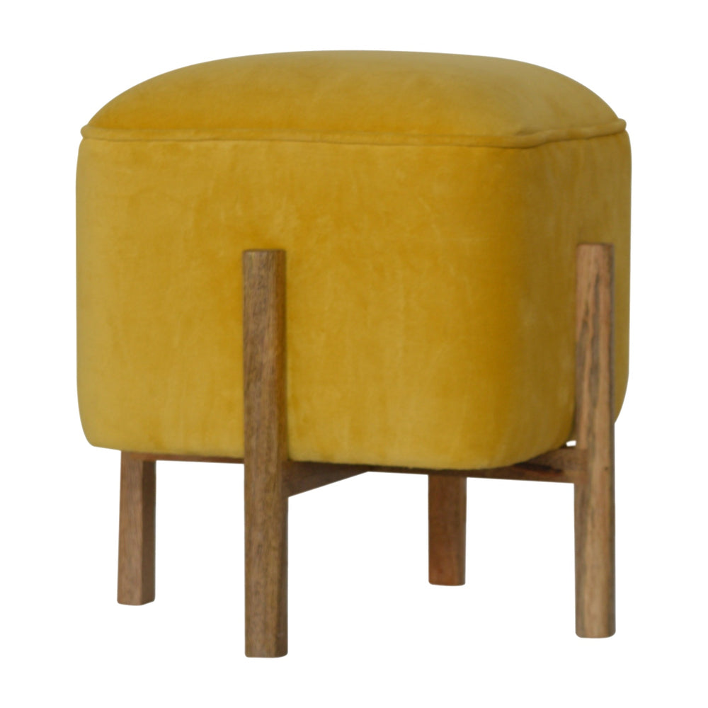 Mustard Velvet Solid Footstool - Smiddy Furniture