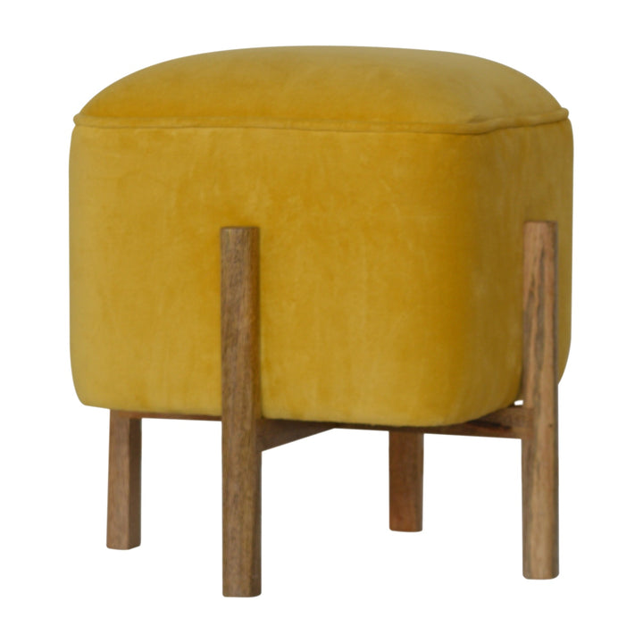 Mustard Velvet Solid Footstool - Smiddy Furniture