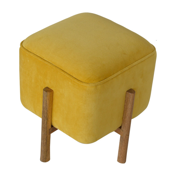 Mustard Velvet Solid Footstool - Smiddy Furniture