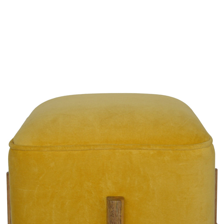 Mustard Velvet Solid Footstool - Smiddy Furniture