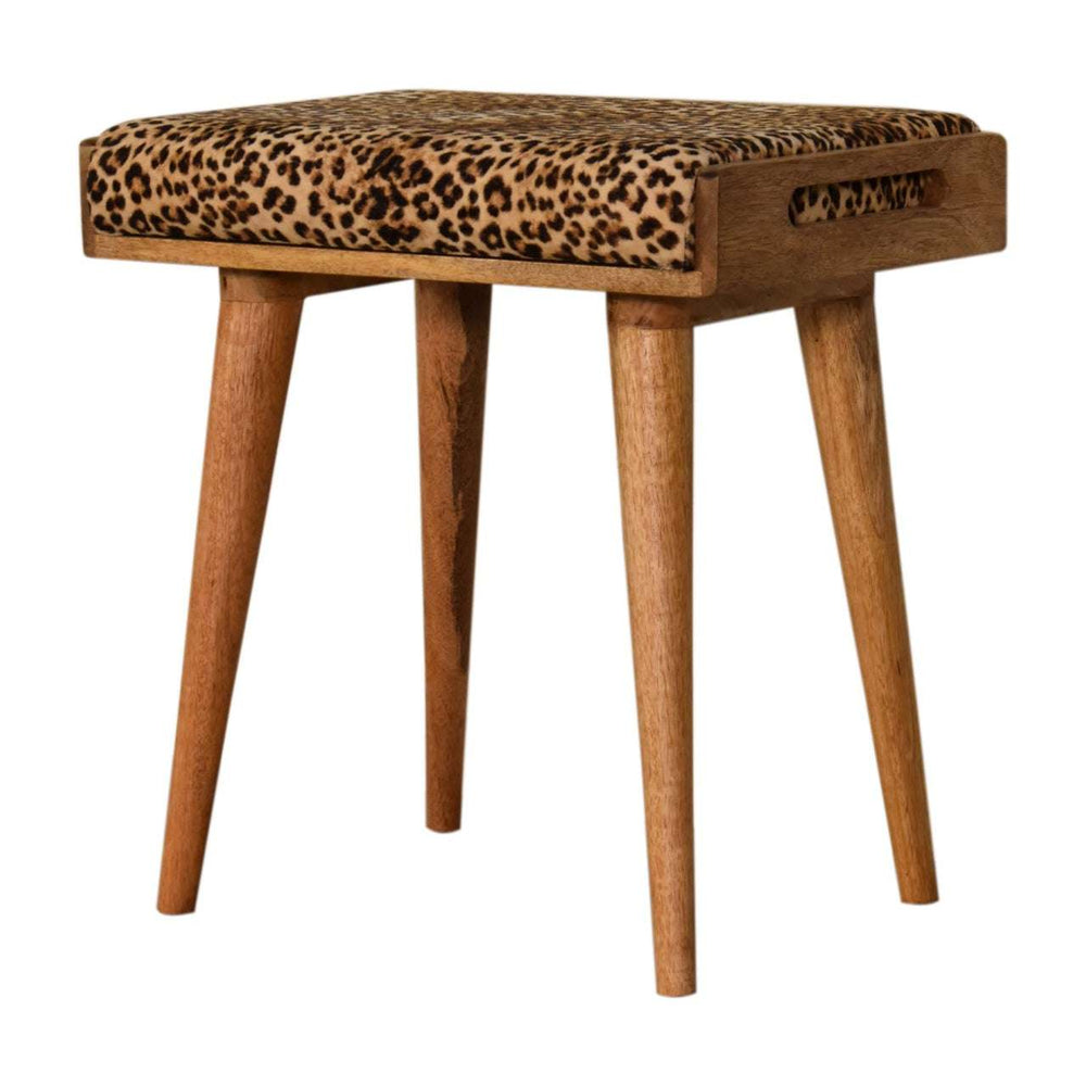Leopard Velvet Tray Style Footstool - Smiddy Furniture
