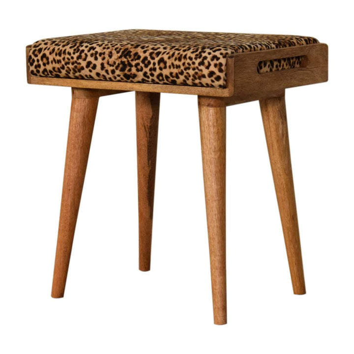 Leopard Velvet Tray Style Footstool - Smiddy Furniture