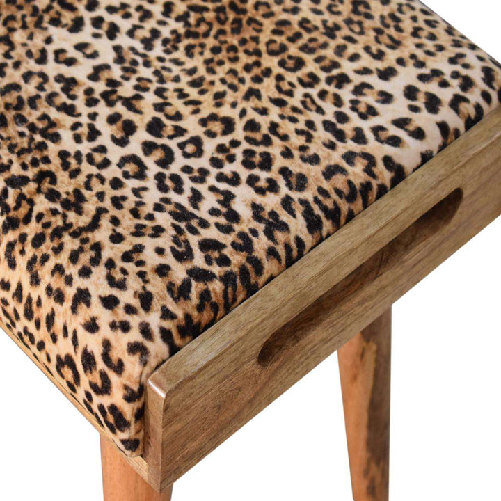 Leopard Velvet Tray Style Footstool - Smiddy Furniture