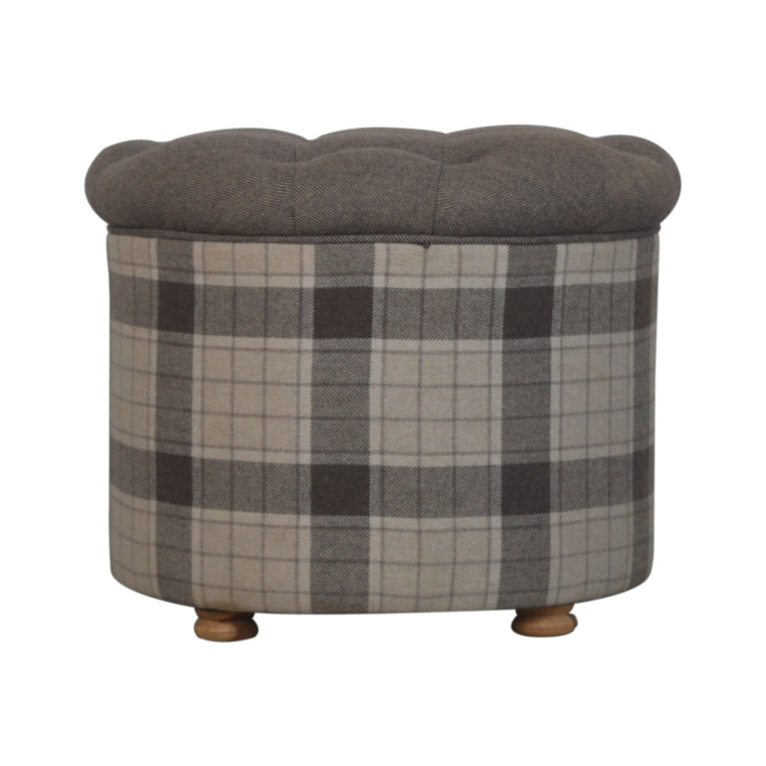 Deep Button Round Checked Footstool - Smiddy Furniture