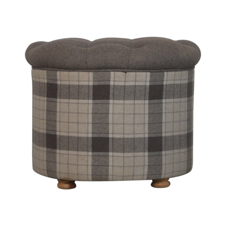 Deep Button Round Checked Footstool - Smiddy Furniture