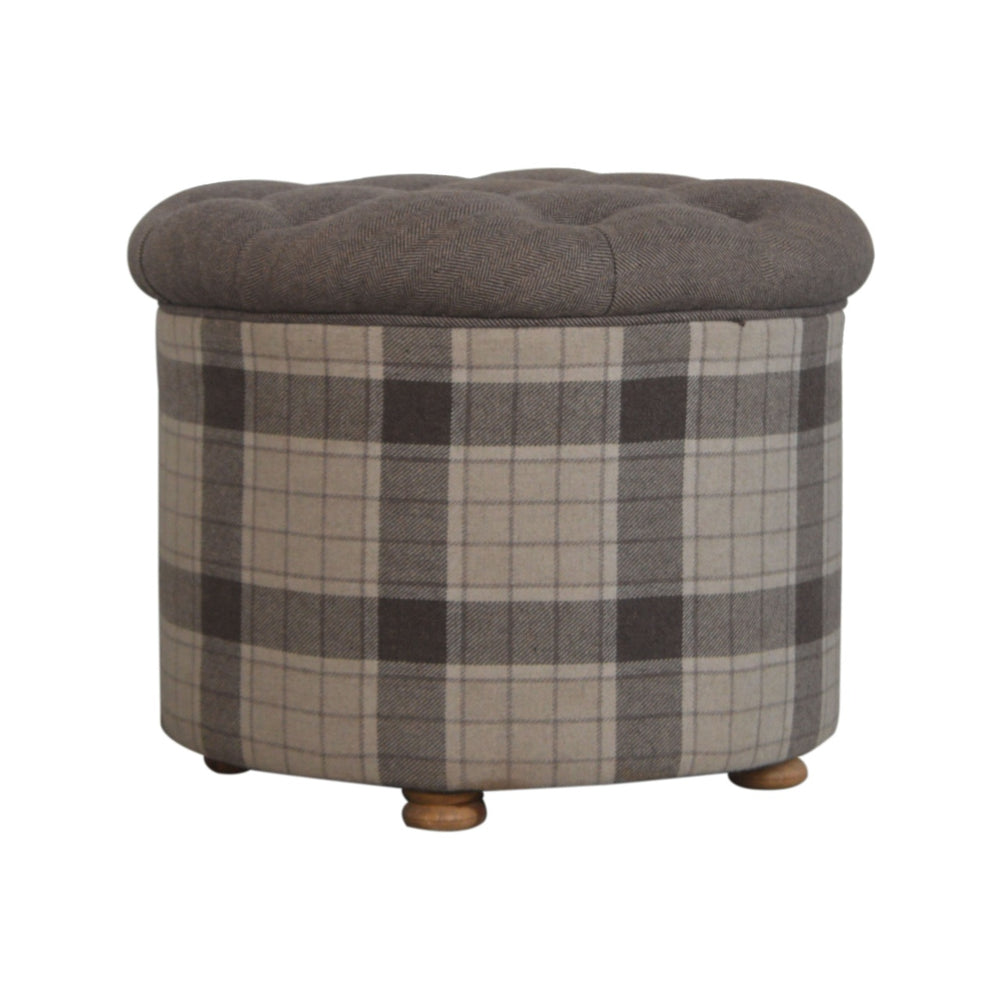 Deep Button Round Checked Footstool - Smiddy Furniture