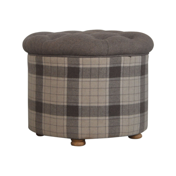 Deep Button Round Checked Footstool - Smiddy Furniture