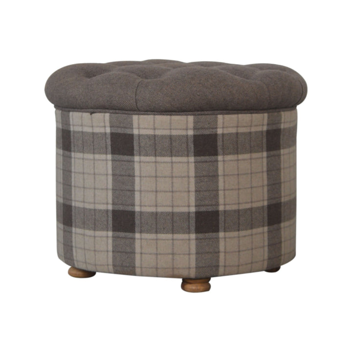 Deep Button Round Checked Footstool - Smiddy Furniture