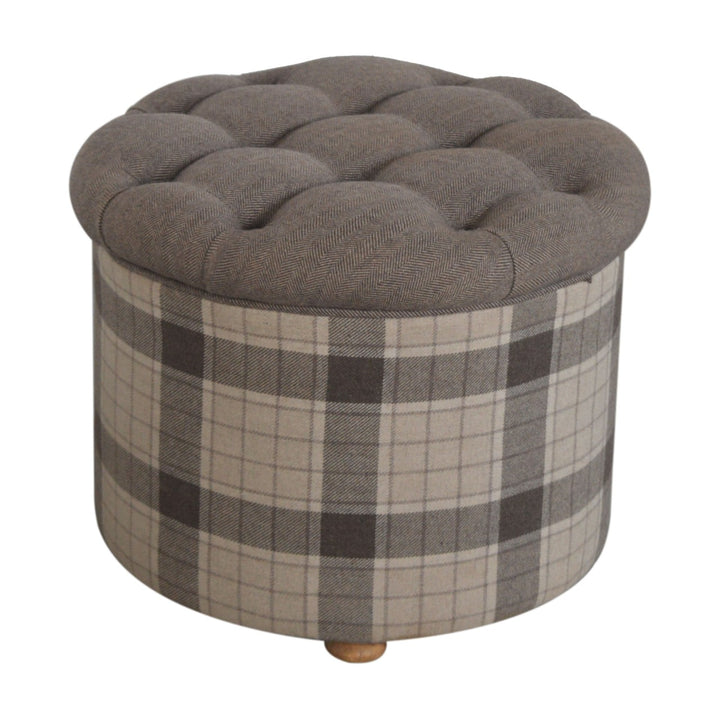 Deep Button Round Checked Footstool - Smiddy Furniture