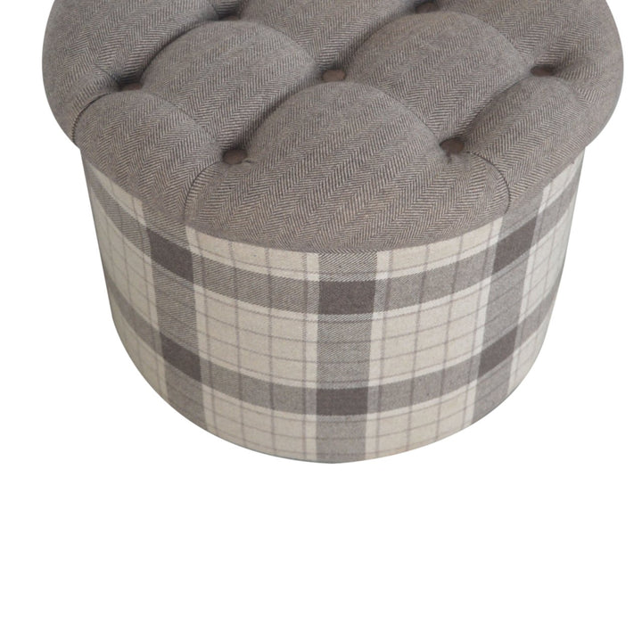 Deep Button Round Checked Footstool - Smiddy Furniture