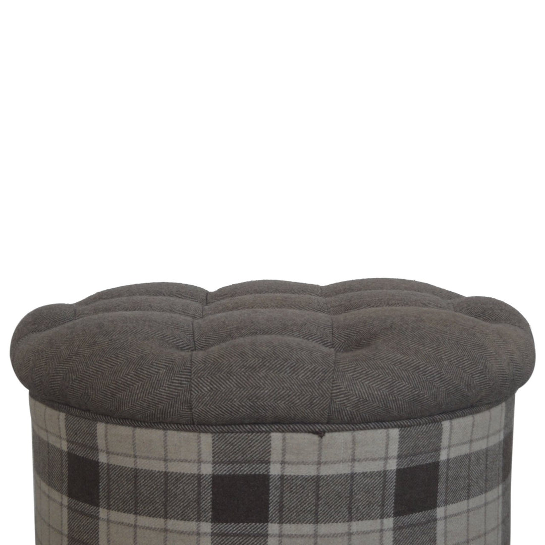 Deep Button Round Checked Footstool - Smiddy Furniture