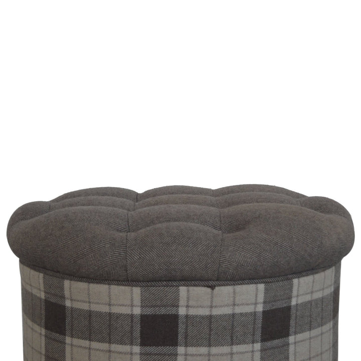 Deep Button Round Checked Footstool - Smiddy Furniture