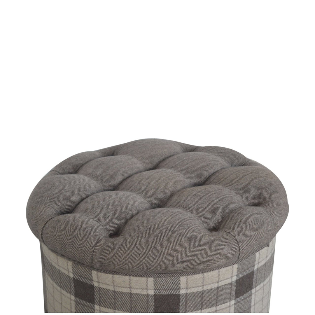 Deep Button Round Checked Footstool - Smiddy Furniture