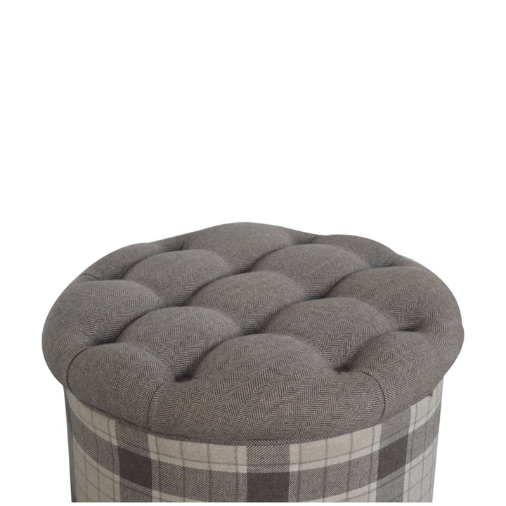 Deep Button Round Checked Footstool - Smiddy Furniture
