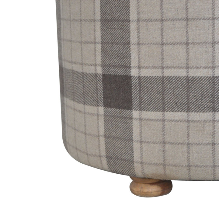 Deep Button Round Checked Footstool - Smiddy Furniture