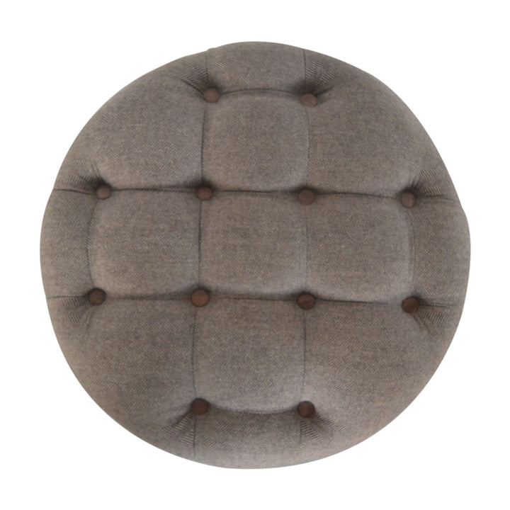 Deep Button Round Checked Footstool - Smiddy Furniture