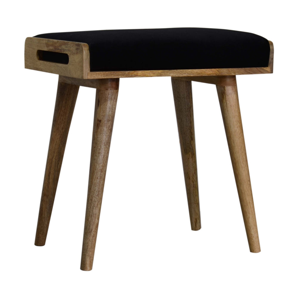 Black Velvet Tray Style Footstool - Smiddy Furniture
