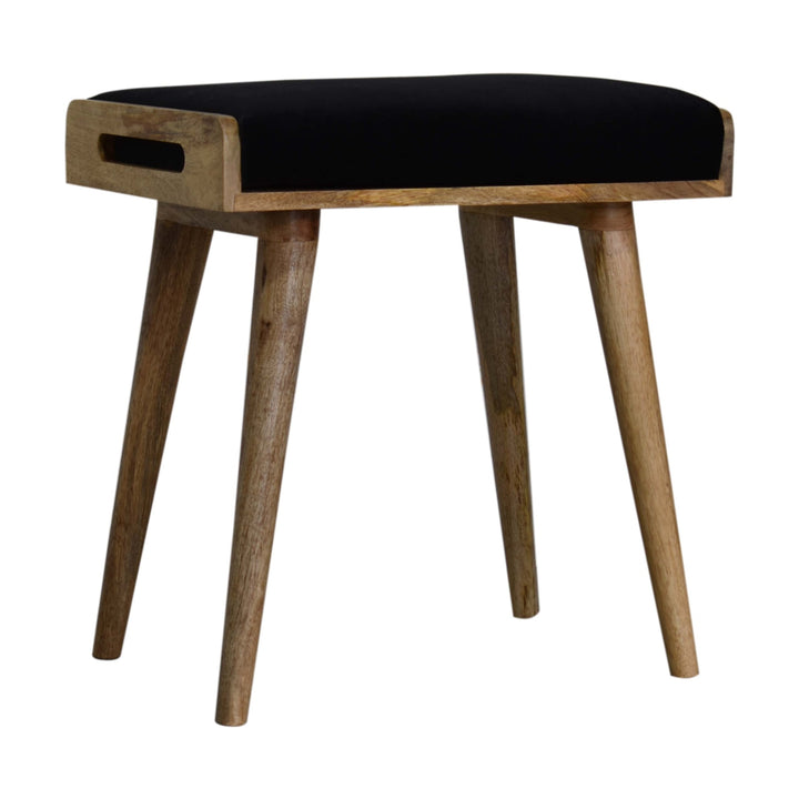 Black Velvet Tray Style Footstool - Smiddy Furniture