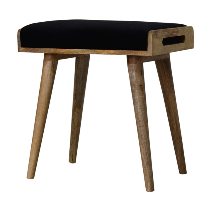 Black Velvet Tray Style Footstool - Smiddy Furniture