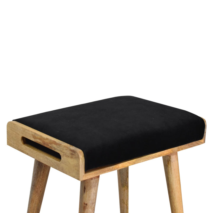 Black Velvet Tray Style Footstool - Smiddy Furniture