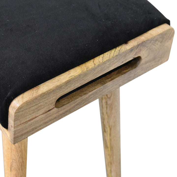 Black Velvet Tray Style Footstool - Smiddy Furniture