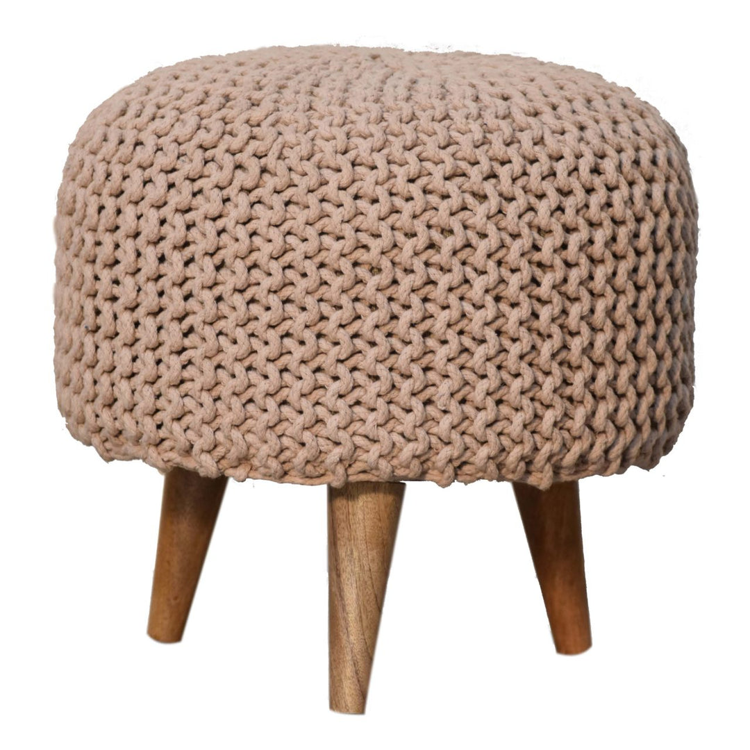 Keeva Beige Round Footstool - Smiddy Furniture