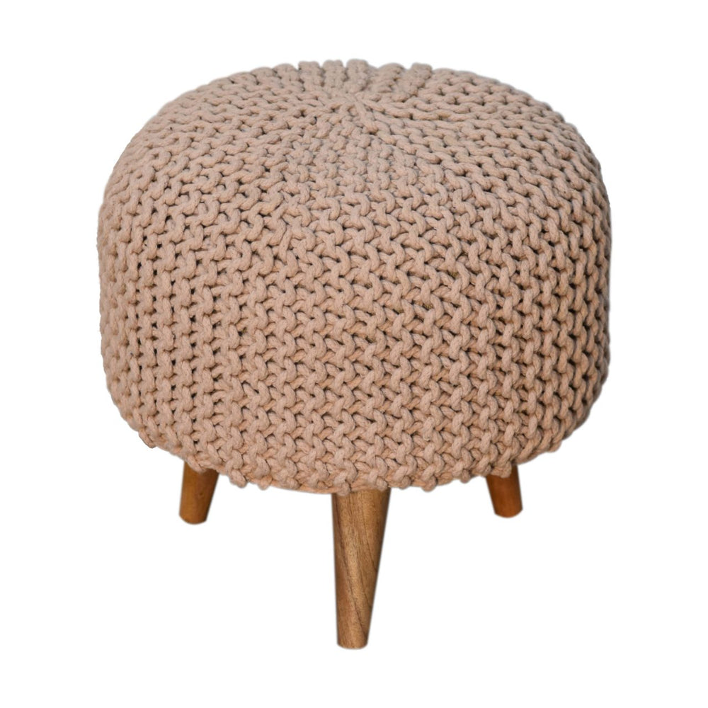 Keeva Beige Round Footstool - Smiddy Furniture