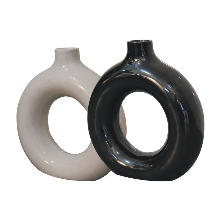 Black & White Gloss Flower Vase - Smiddy Furniture