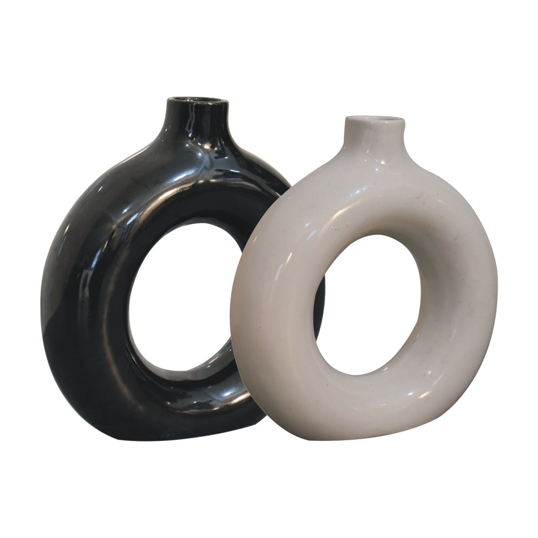 Black & White Gloss Flower Vase - Smiddy Furniture