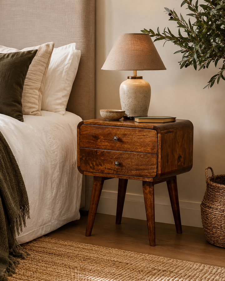 Curved Chestnut Bedside