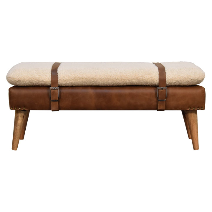 Bouclé Buffalo Hide Leather Bench - Smiddy Furniture
