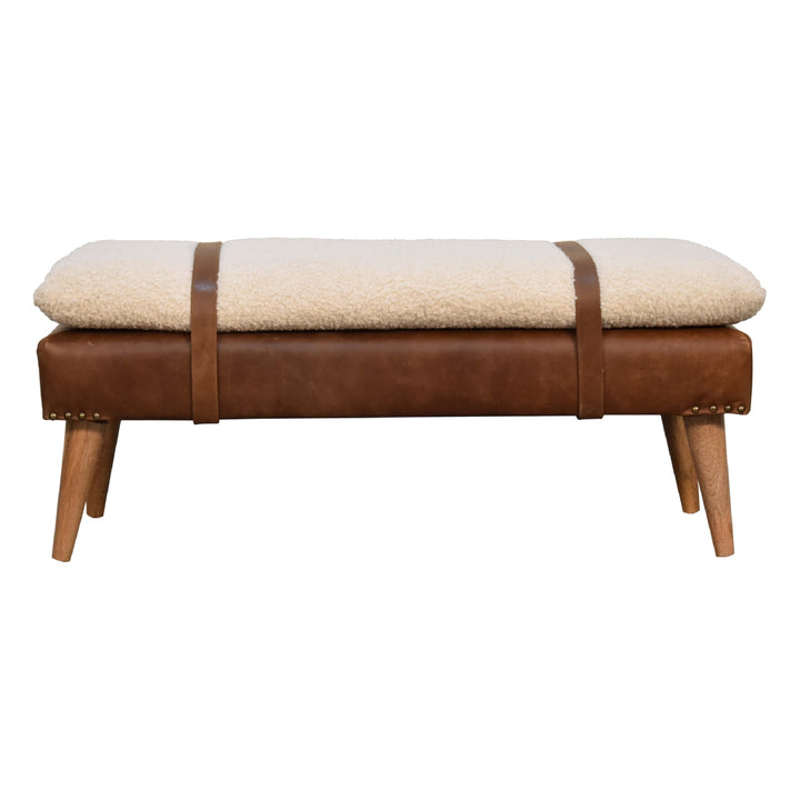 Bouclé Buffalo Hide Leather Bench - Smiddy Furniture