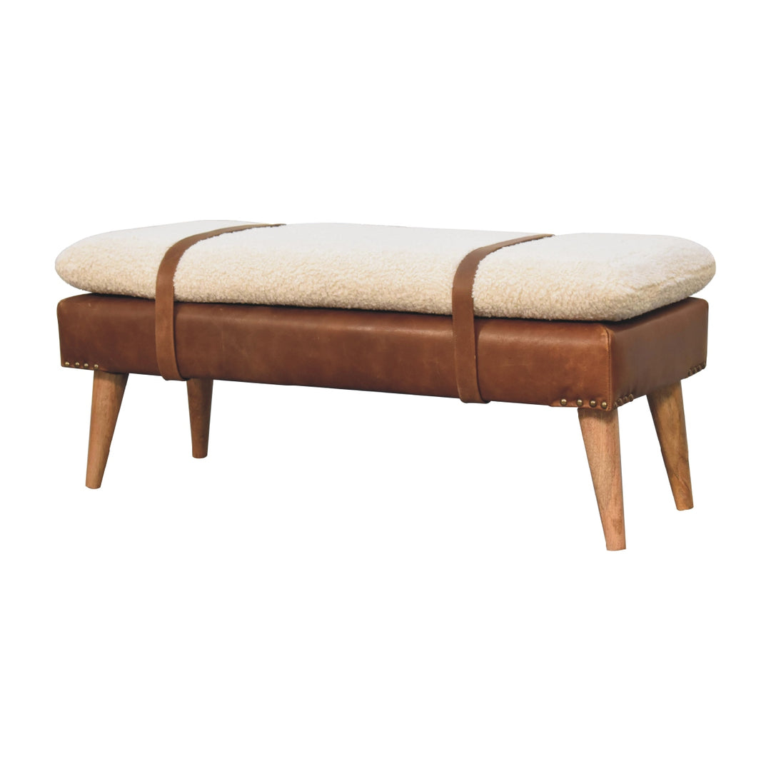 Bouclé Buffalo Hide Leather Bench - Smiddy Furniture
