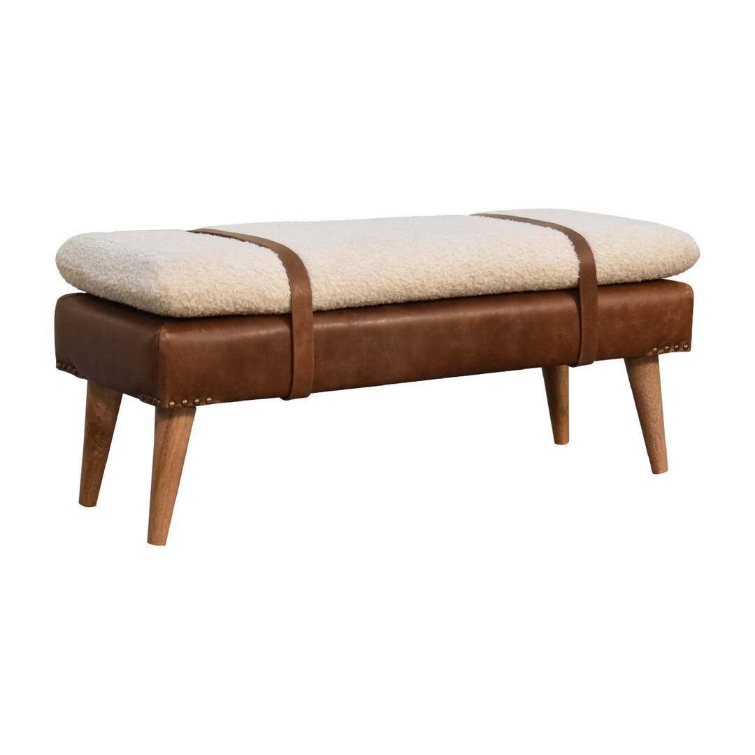 Bouclé Buffalo Hide Leather Bench - Smiddy Furniture