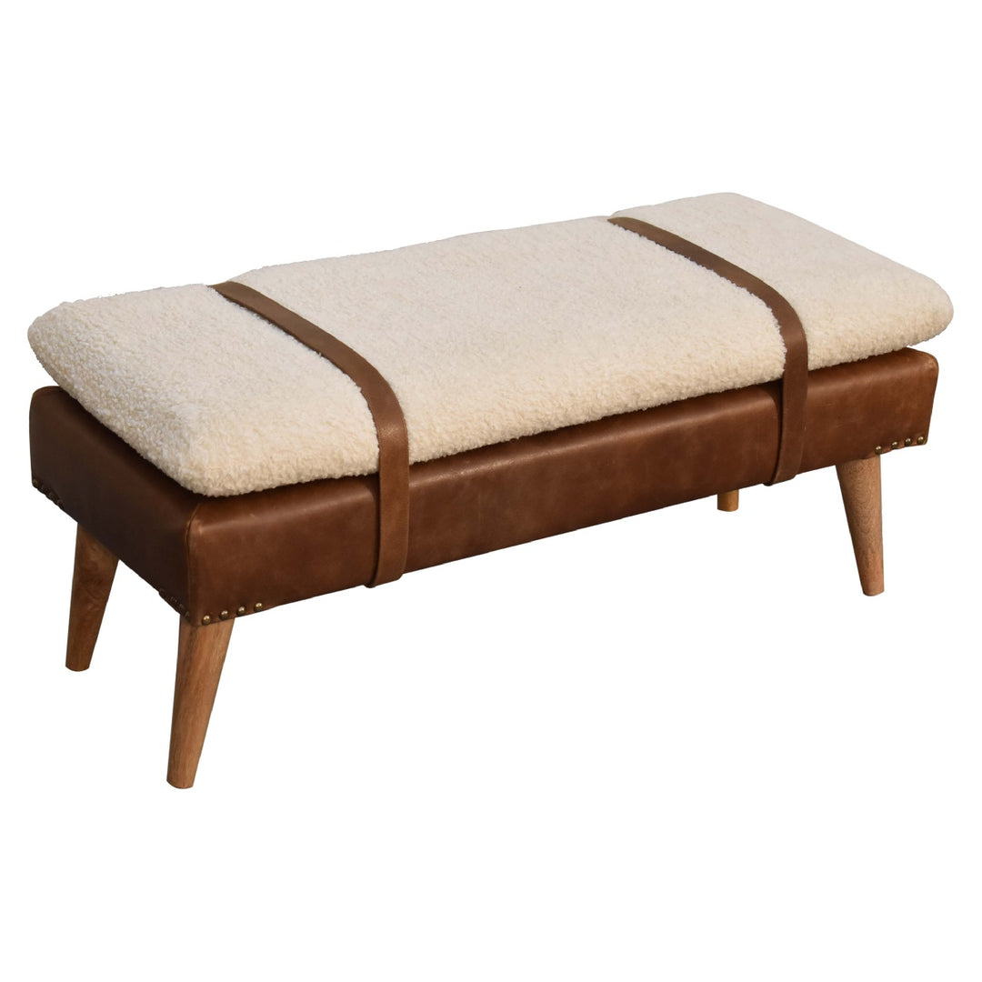 Bouclé Buffalo Hide Leather Bench - Smiddy Furniture