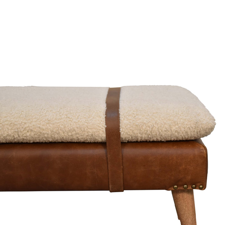 Bouclé Buffalo Hide Leather Bench - Smiddy Furniture