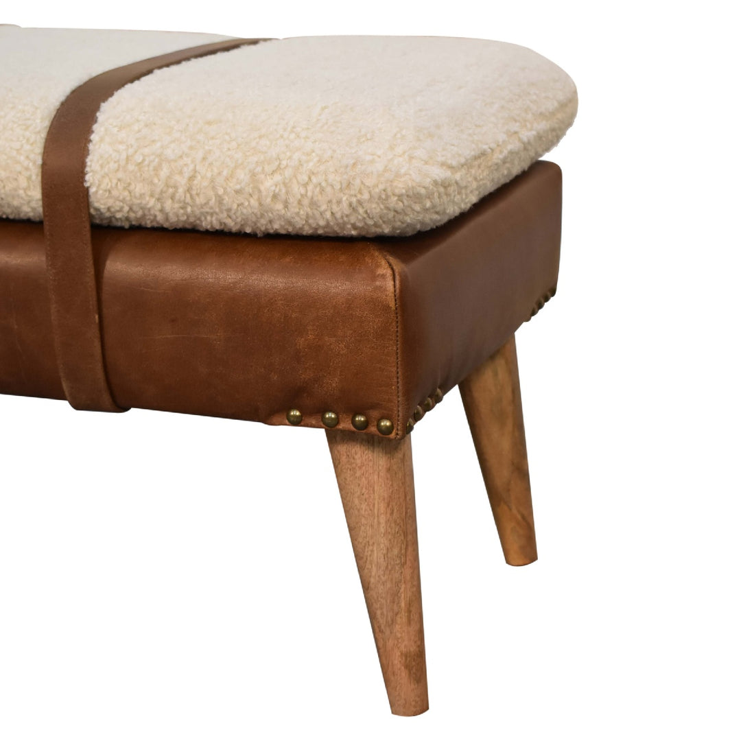 Bouclé Buffalo Hide Leather Bench - Smiddy Furniture