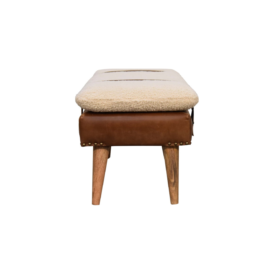 Bouclé Buffalo Hide Leather Bench - Smiddy Furniture