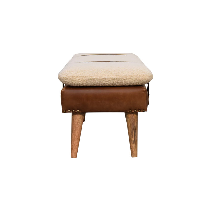 Bouclé Buffalo Hide Leather Bench - Smiddy Furniture