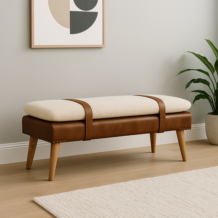 Bouclé Buffalo Hide Leather Bench