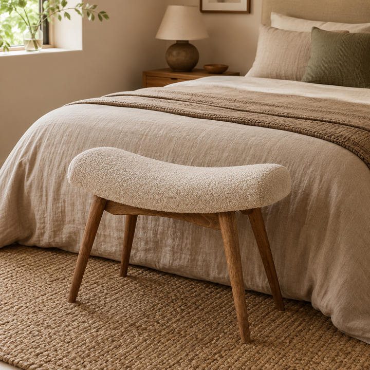 Boucle Cream Curved Bench