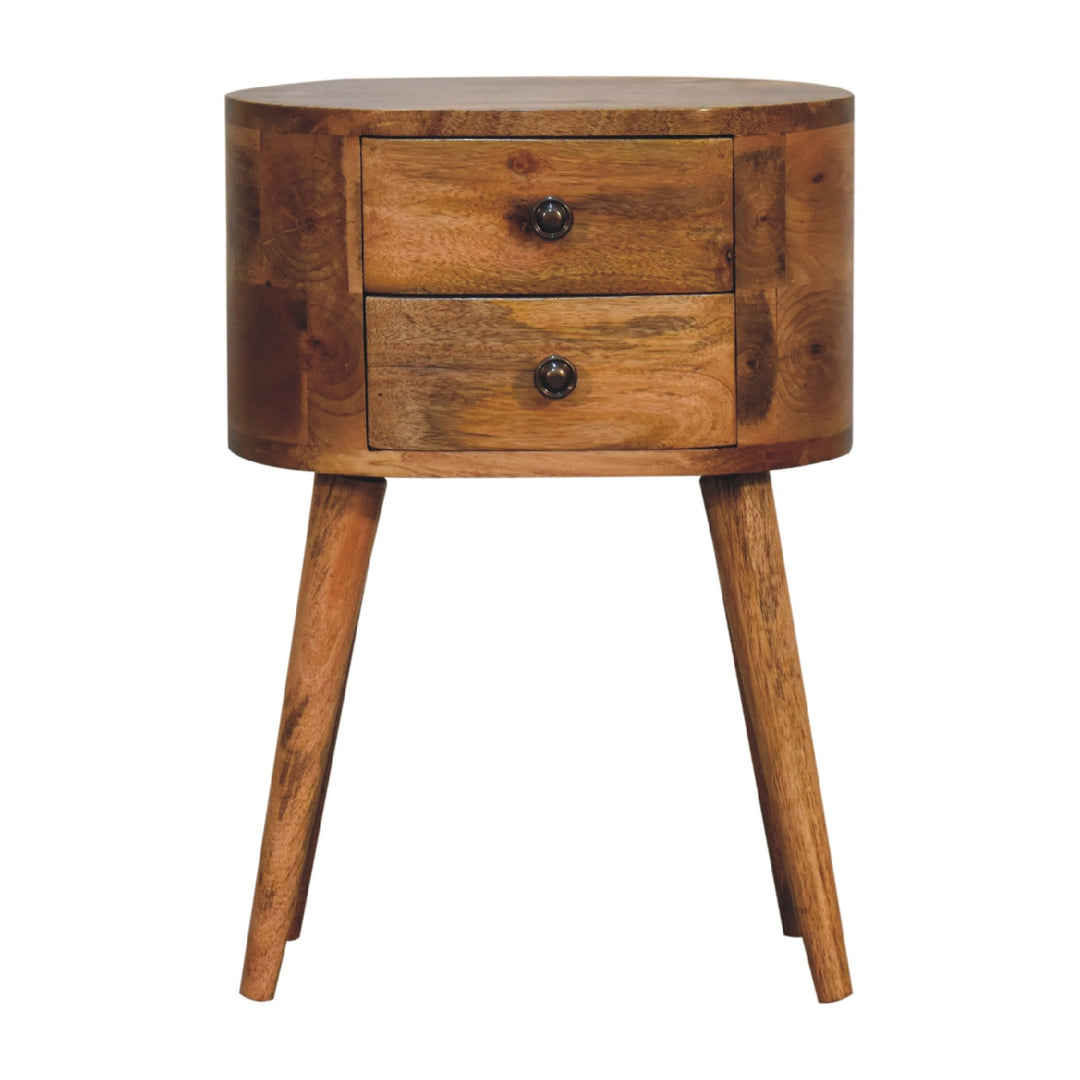Mini Oak-ish Rounded Bedside Table-Smiddy Furniture