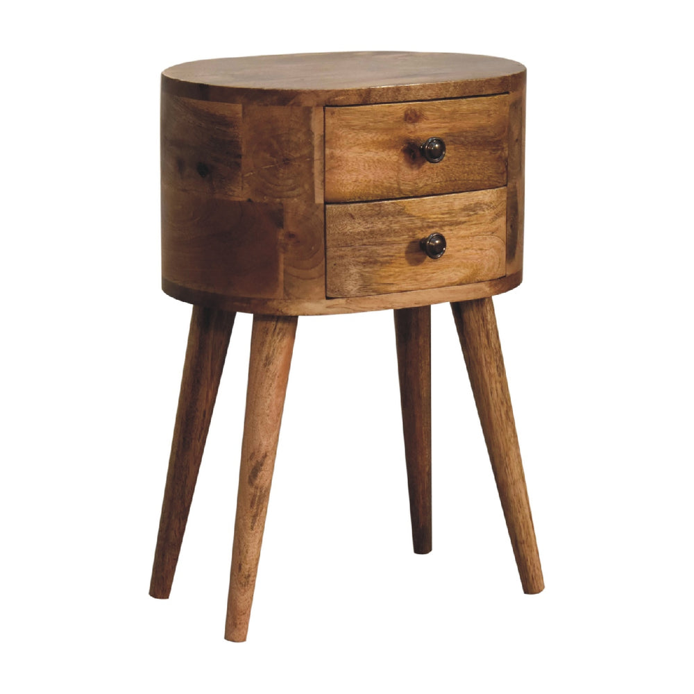 Mini Oak-ish Rounded Bedside Table-Smiddy Furniture