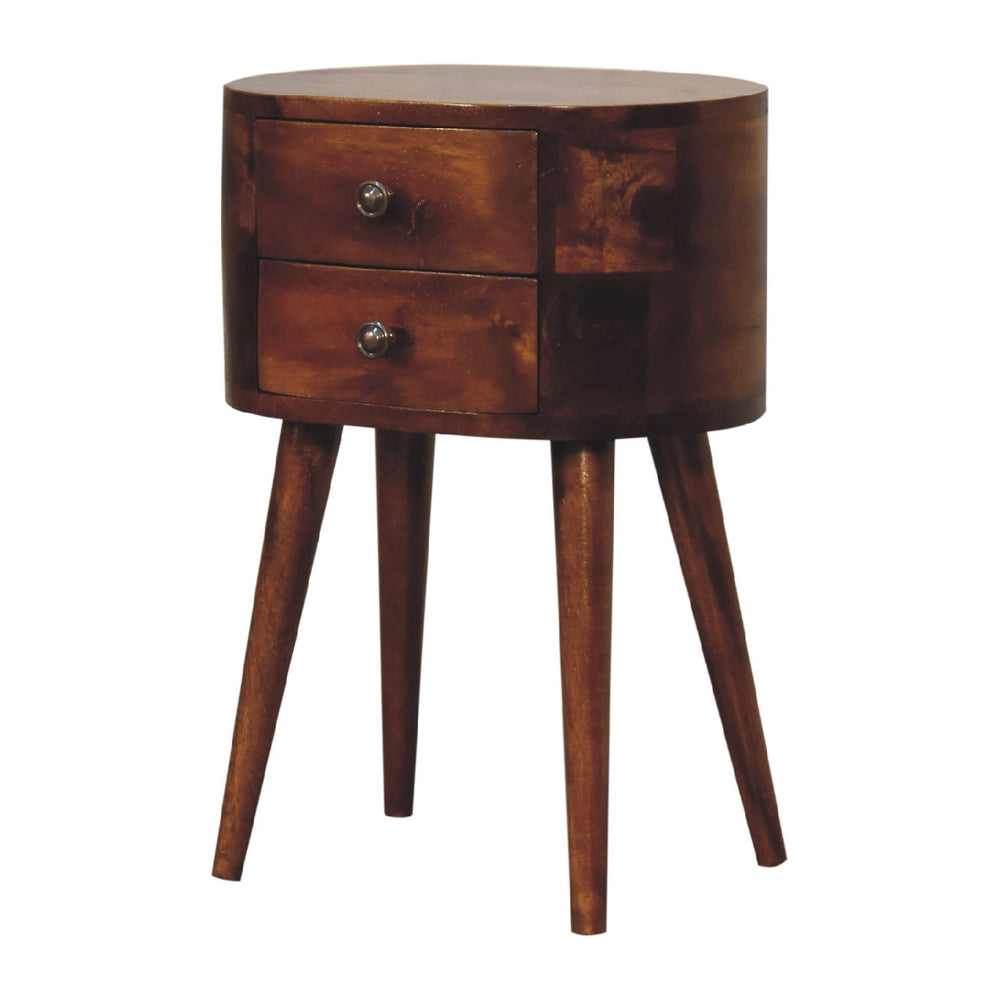 Mini Chestnut Rounded Bedside Table-Smiddy Furniture